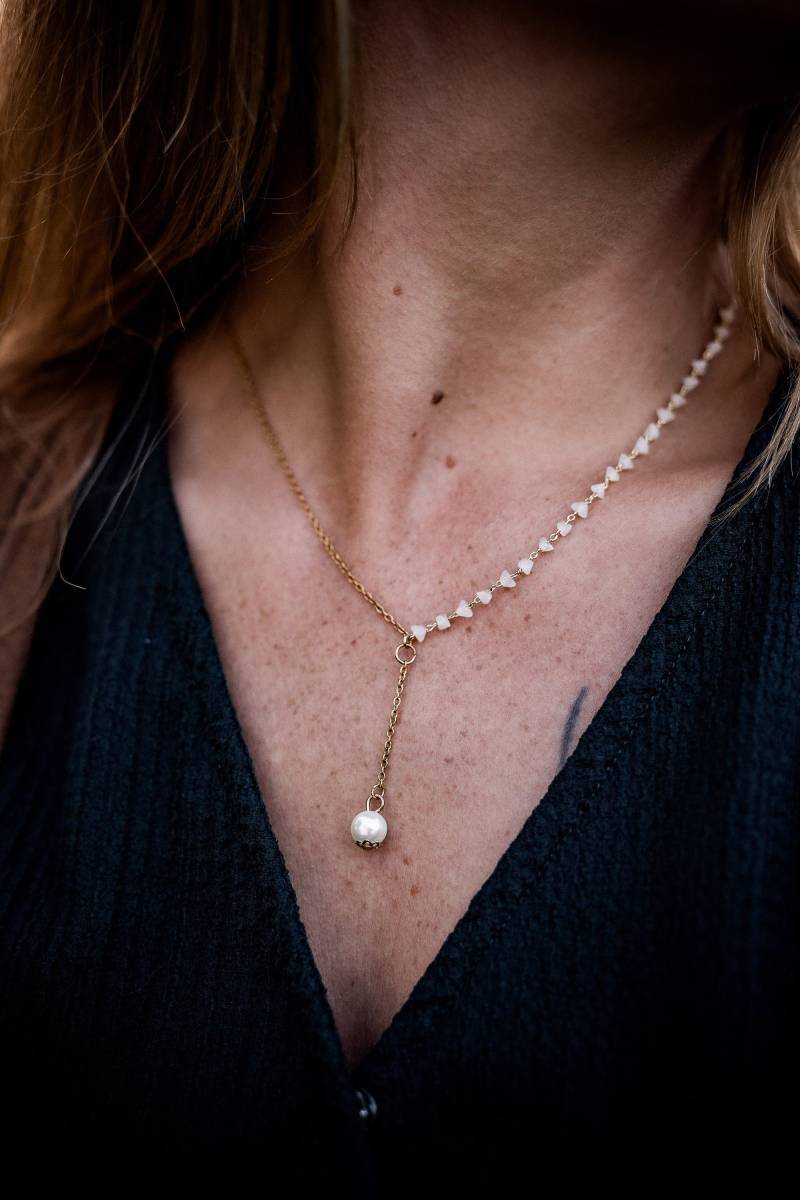 Halb Und Perlenkette in Gold-Farben Oder Silber-Farben Mit Kleiner Perle - Y-Kette Filigraner Als Geschenk Brautschmuck von milamanibaBijoux