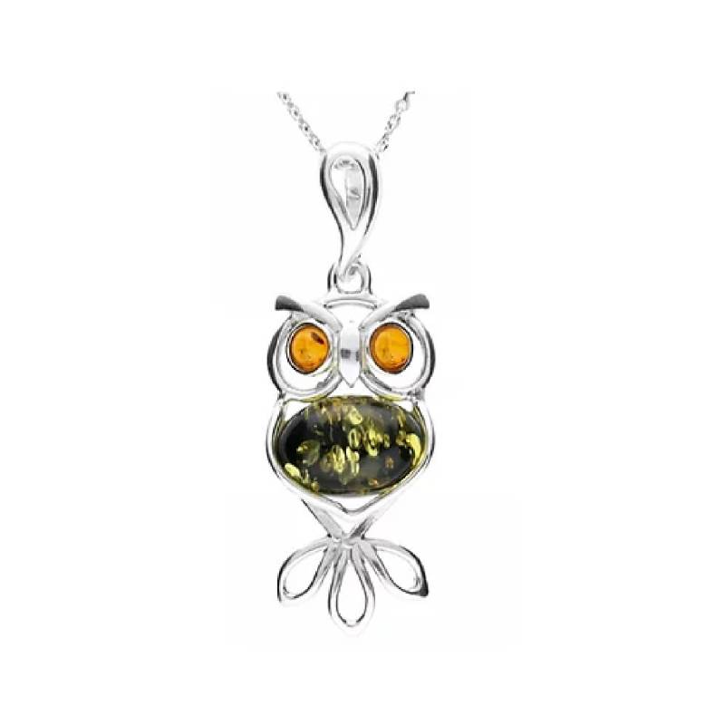 Halskette Designer Bernstein Silber Eule Mit Anhänger von milenajewellery