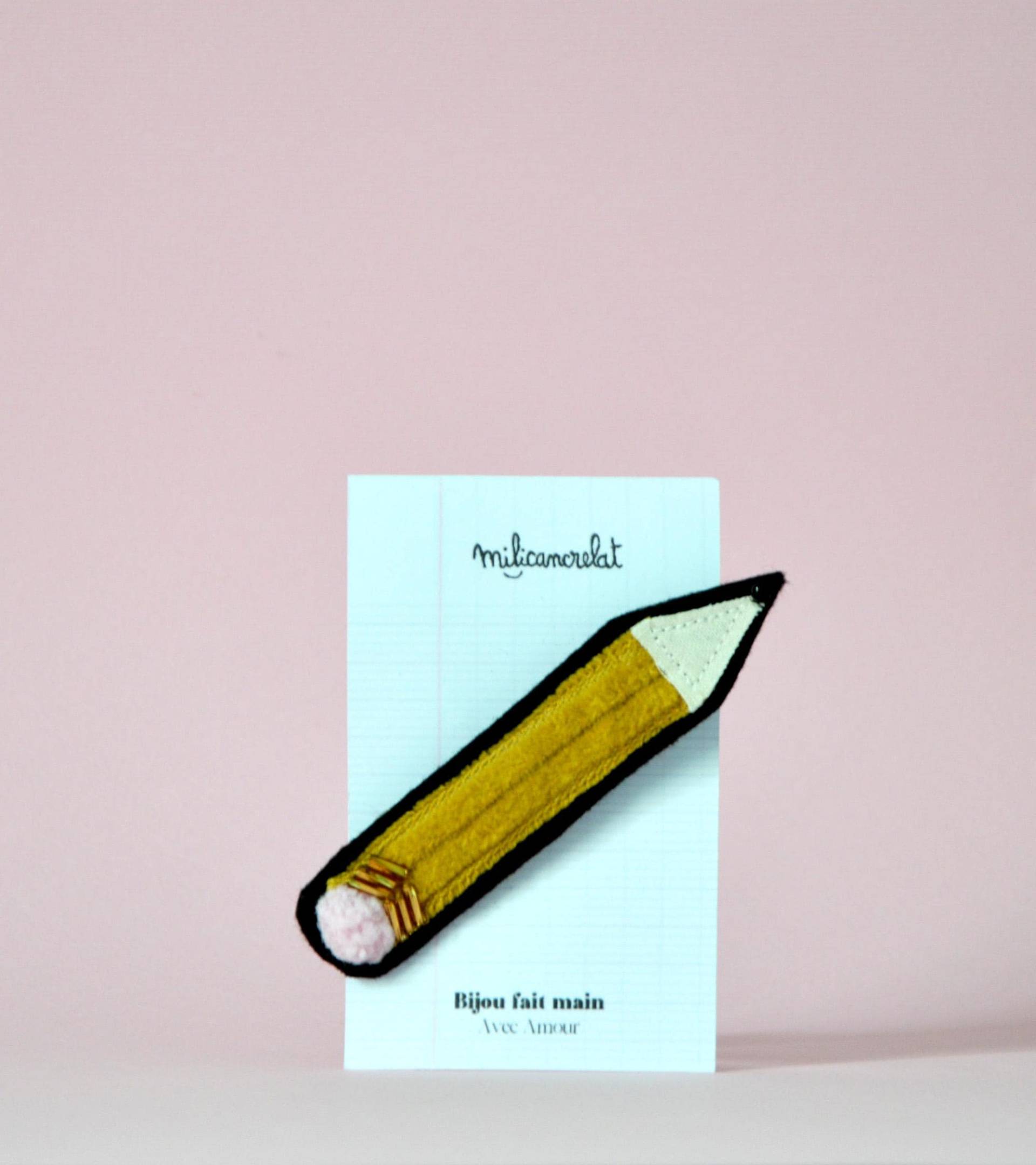 Bleistiftbrosche Aus Samt, Filz Und Perlen. Gestickter Bleistift-Textilschmuck Mit Applikation. Gelbgold, Roségold. Geschenk Für Lehrer von milicancrelat