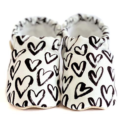 Baumwolle Baby Hausschuhe Mokassins Schuhe Unisex Neugeborene Geschenk Baby Mädchen Junge Kleinkind Lauflernschuhe rutschfeste Weiche Sohle 0-36 Monate, love, 6-12 Monate von milk&black