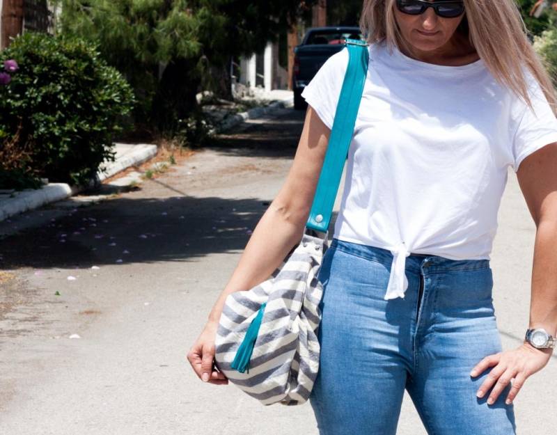 Gestreifte Umhängetasche Crossbody Hobo Bag Canvas, Boho Stil Crossover Sommertasche Damen Slouchy Schultertasche Geschenk - Kallia Bag von milloo