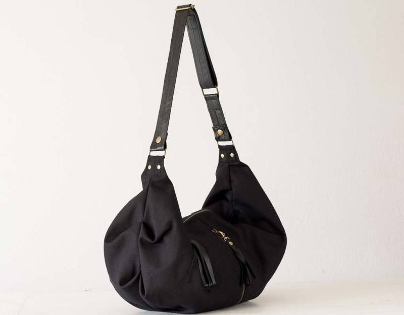 Schwarze Crossover Canvas Tasche, Ledertasche, Crossbody-Tasche, Schultertasche, Ledertasche in Schwarz von milloo