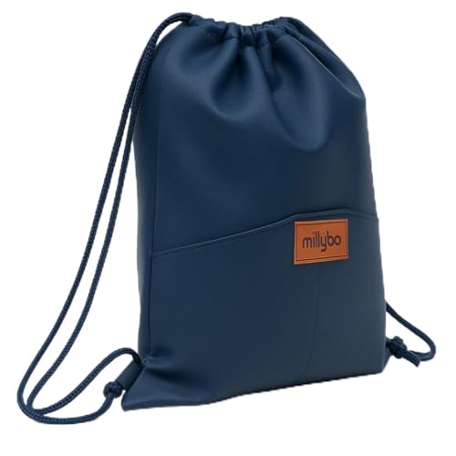 millybo SACCO ECO ÖKO- LEDER Beutel Turnbeutel Sportbeutel Beuteltasche Rucksack (3.2 Navy Eco Leather) von millybo