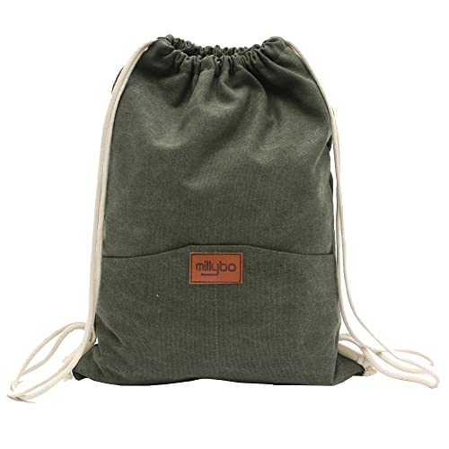 millybo SACCO JEANS Turnbeutel Rucksack Damen Herren Sportbeutel Beuteltasche Beutel Gymsack (4.4 olive) von millybo