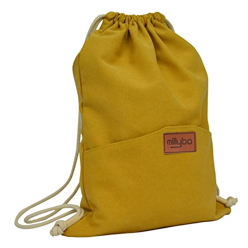 millybo SACCO JEANS Turnbeutel Rucksack Damen Herren Sportbeutel Beuteltasche Beutel Gymsack (4.6 mustard) von millybo