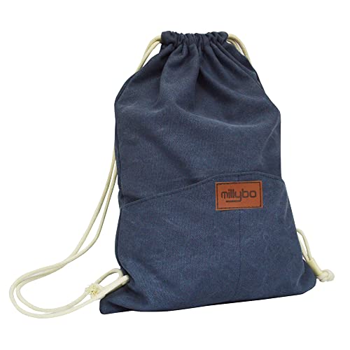 millybo SACCO JEANS Turnbeutel Rucksack Damen Herren Sportbeutel Beuteltasche Beutel Gymsack (4.3 navy) von millybo