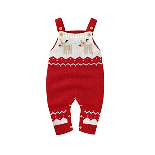 mimixiong Babyspielanzug Weihnachten Overalls Gestrickte Rentier Sling Outfit Kleidung(Rot, 0-6 Monate ( Hersteller Größe: 70 ) von mimixiong