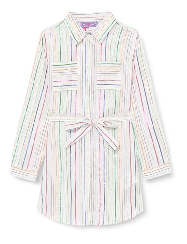 mimo Mädchen (Kids) Hemdblusenkleid Langarm 23430122, Weiss Mehrfarbige Streifen, 128 von MIMO