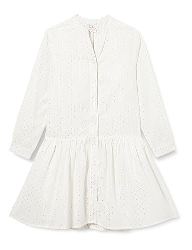 mimo Mädchen (Kids) Sommerkleid für Mädchen 24930131, Wollweiss Mit Silber Streifen Und Punkten, 134 von mimo