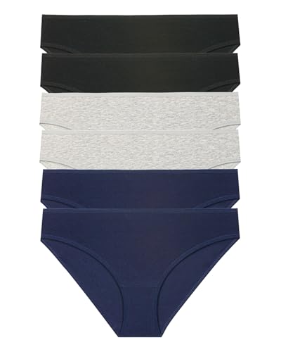 mimosso Unterhosen Damen Slip aus Bio Baumwolle Atmungsaktiv (6er Pack) Unterwäsche Damen ohne einschneidenden Gummibund (Gr. XS) 2xSchwarz,2xMelange,2xBlau von mimosso