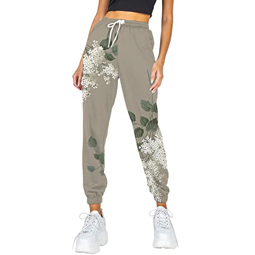 Damen Jogginghose Frauen Sweatpants Slim Fit Freizeithose Lang Cargo Sweat Baumwolle mit Kordelzug Sporthose Frauen Trainingshose Fitness High Waist Jogger Hosen Laufhosen Loose Yogahose von min-bmao