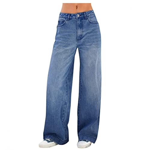 Damen Shaper Mid Rise Jeans Damen Casual Wide Leg Jeans Vintage Slim Fit Straight Jeans mit Nahttaschen Damen Lang Stretch Skinny Jeanshose Elegant Bootcut Schlaghose High Waist Weites Bein Denim Hose von min-bmao