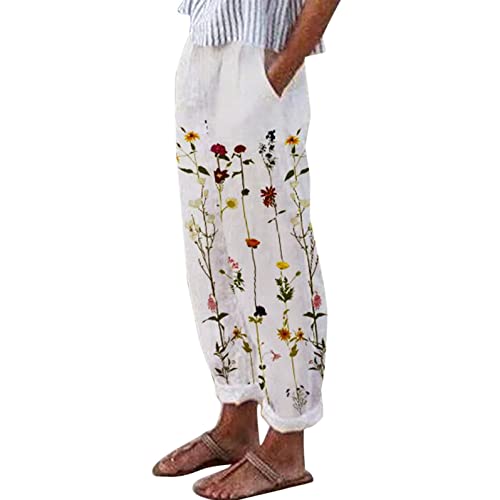 Leinenhose Damen Lang Regular Fit Aladinhose Sommerhose Schlupfhose Große Größen Sommer Stoffhose Strandhose Leinen Hose Frauen Weite Atmungsaktives Haremshose Freizeithose Yogahose Jogginghose von min-bmao