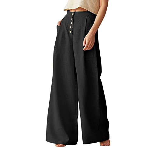 Leinenhose Damen Lang Sommerhose Casual Loose Stoffhose Haremshosen Jogginghose Einfarbig Lässige Freizeithose Schlupfhose Elastische Taille Leicht Strandhose Yogahose Aladinhose Langehose Mit Taschen von min-bmao