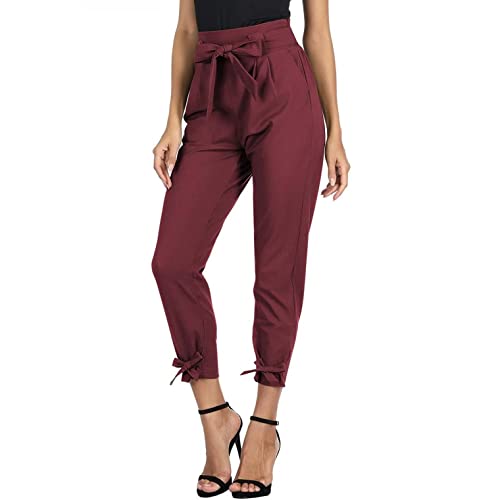 min-bmao Damen Hose High Waist 9/10 Casual Bleistifthose Elegant Freizeithosen mit Taschen Einfarbig Freizeithose Jogger Pants Hoher Bund Bundfaltenhose Casual Carpi Hose Stoffhose von min-bmao