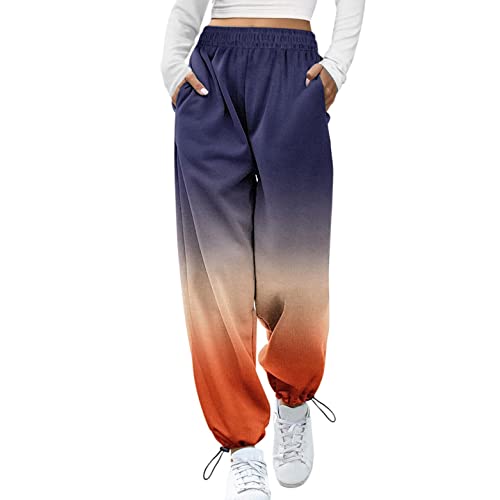 min-bmao Jogginghose Damen Baumwolle Lang Freizeithosen High Waist Lässige Loose Sweathose mit Taschen Trainingshose Oversize Sporthose Zweifarbig Sommerhose Casual Mode Laufhosen Arbeitshosen von min-bmao