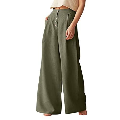 min-bmao Schlaghose Damen High Waist Elegant Freizeithose Lange Weites Bein Stoffhose Stretch Business Haremshose Elastischer Bund Hose Palazzo mit Hohe Taille Strandhose Pants, Armeegrün, L von min-bmao