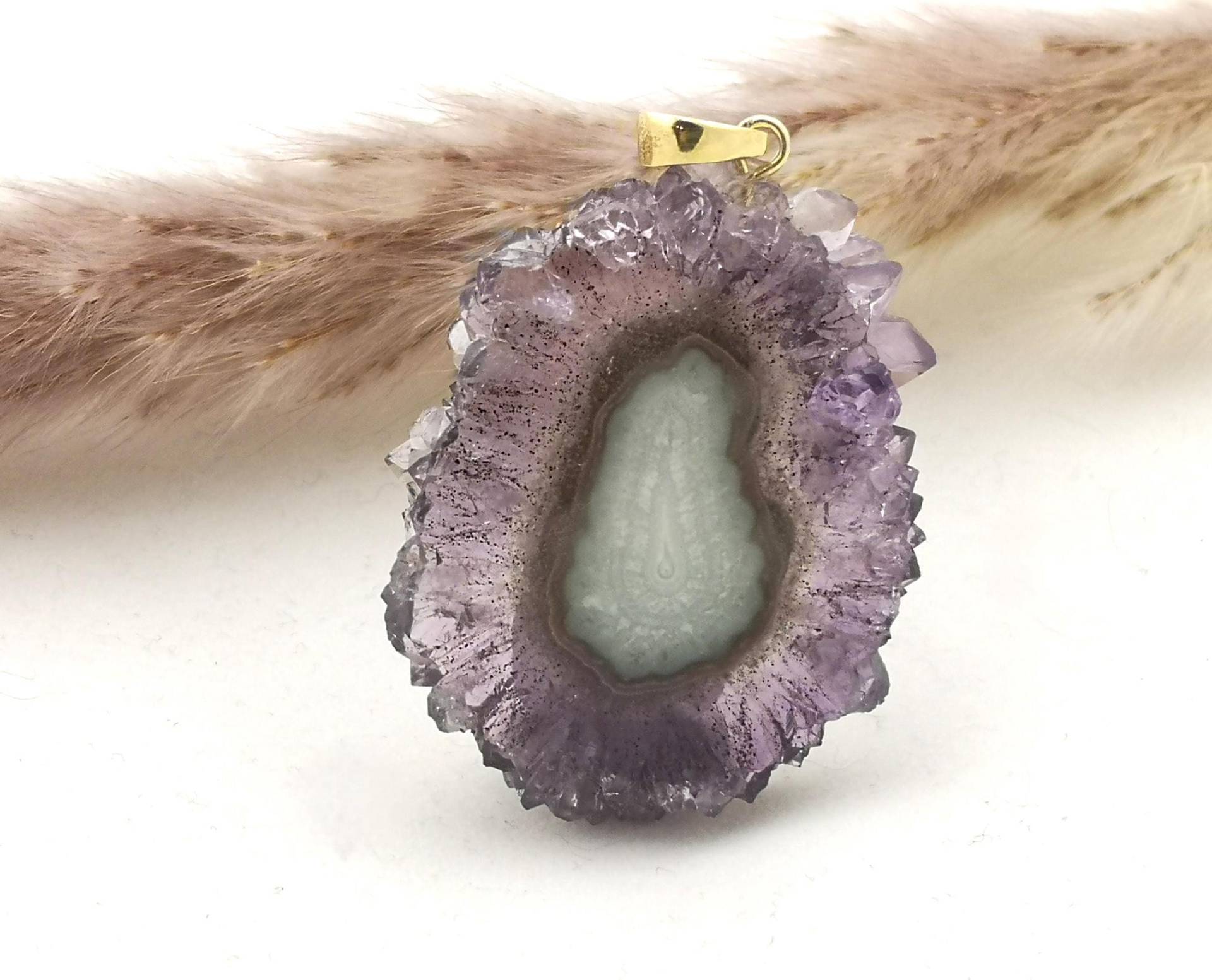 Amethyst Rosette Anhänger 925 Silber Öse Vergoldet, Amethystblüte, Kette Roh, Anhänger, Rohkristall, Amethsyt Scheibe, Am138 von mineralschinko