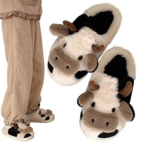 Kuh Hausschuhe Flaumig Damen Cow Slippers Plüsch Pantoffeln Tiere Niedliche Cartoon Hauspantoffeln Winter Plüsch Warme Kuschel Flauschige Kuh Pantoffeln von mingchengheng