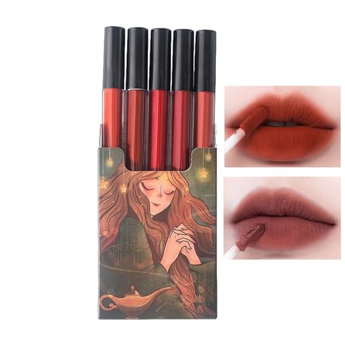 es Lipgloss-Set - 5 Stück wasserdichter Lippenstift für Damen, Make-up, Lip Stain - Hochpigmentierte, professionelle, pralle, langanhaltende Schönheitskosmetik-Lippenstifte für Frauen Mingchengheng von mingchengheng