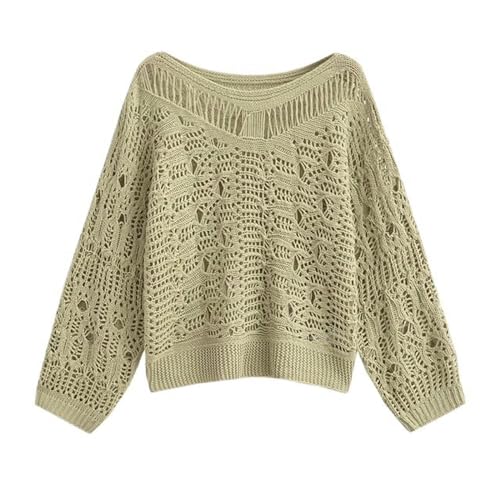 2023 Frauen Herbst Mode Vintage Aushöhlen Häkeln Gestrickte Pullover Street Style Lose Pullover Chic Langarm Jumpers-as1-S von mingxinshangdian