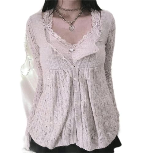Fairycore y2k Strickpullover Damen Vintage Einreiher Langarm Strickjacke Tops 2000er Kleidung Streetwear-Wie Foto zeigt_b-M von mingxinshangdian