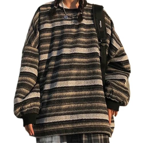 Grunge Gestreifter Pullover Damen Herbst Langarm Gothic Emo Pullover Hip Hop Herren Pullover Egirl Winter Pullover 2023 Casual Top-Schwarz-M von mingxinshangdian