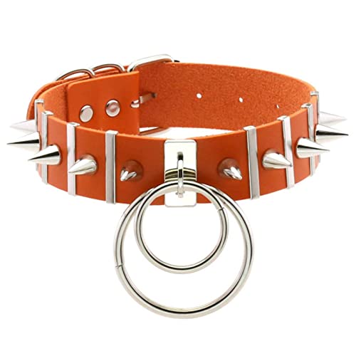 mingxinshangdian Big Spikes Choker Lederhalsband Metall Punk Halskette für Damen Herren Gothic Schmuck Harajuku Zubehör - Orange von mingxinshangdian