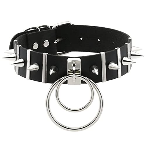 mingxinshangdian Große Spikes Choker Lederhalsband Metall Punk Halskette für Damen Herren Gothic Schmuck Harajuku Zubehör - schwarz von mingxinshangdian