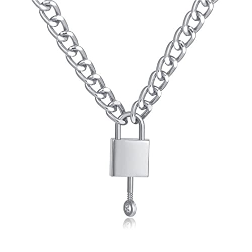 mingxinshangdian Punk-Halskette mit Schloss, Schlüsselanhänger, mehrlagige Kette am Hals mit Schloss, Punk-Schmuck, Schlüssel, Vorhängeschloss, Anhänger, Halskette für Frauen, Geschenk - Silber mingxinshangdian Punk-Halskette mit Schloss, Schlüsselanhänger, mehrlagige Kette am Hals mit Schloss, Punk-Schmuck, Schlüssel, Vorhängeschloss, Anhänger, Halskette für Frauen, Geschenk - Silber von mingxinshangdian