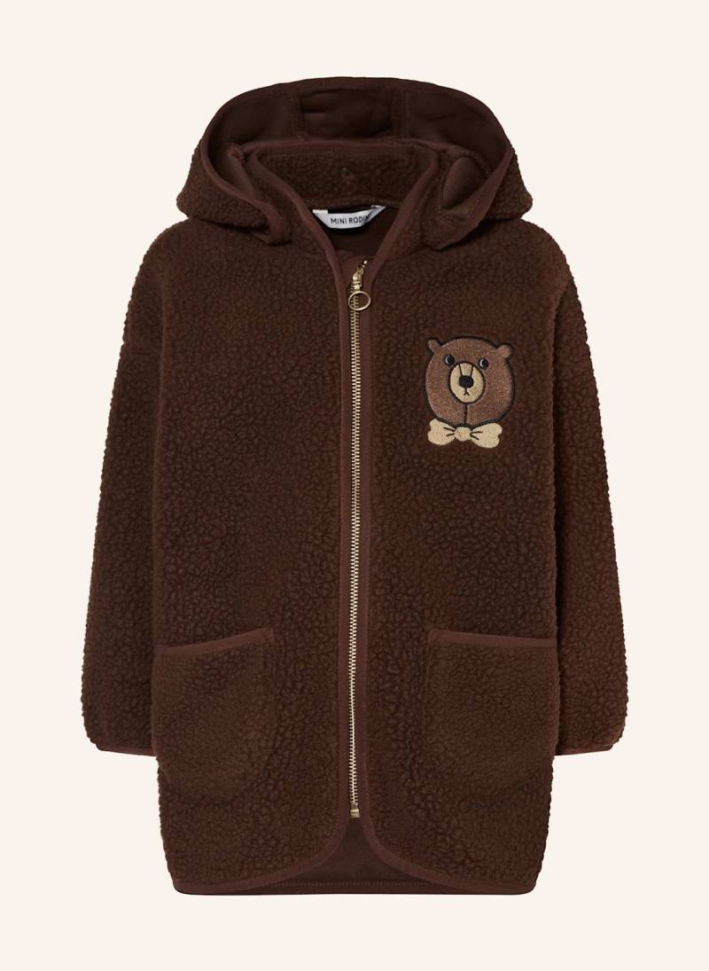 Mini Rodini Teddyfell-Jacke Mit Abnehmbarer Kapuze braun von mini rodini