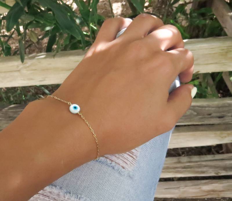 Gold Armband, Bösen Blick Lucky Perle Perlmutt Halskette, Weihnachtsgeschenk Gold Armband, Bösen Blick Lucky Perle Perlmutt Halskette, Weihnachtsgeschenk von miniLALI