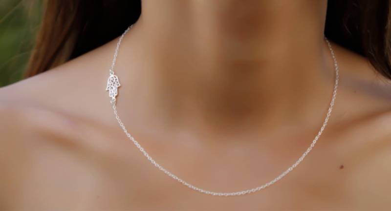Hamsa Halskette, Silber Seitlich Silberne Hand Böse Blick Halskette Hamsa Halskette, Silber Seitlich Silberne Hand Böse Blick Halskette von miniLALI