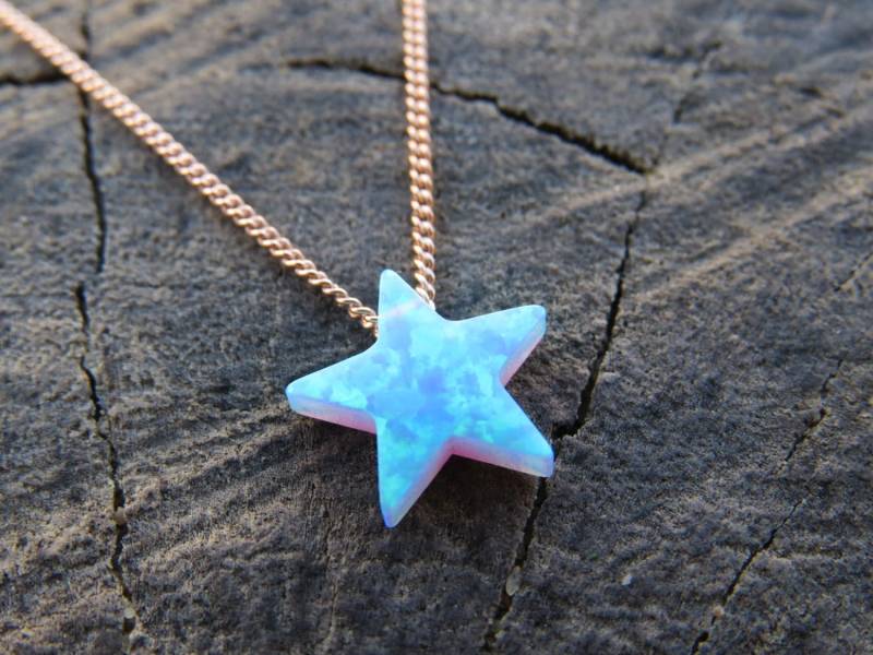 Opal Halskette, Stern Silber Schmuck, Blaue Weiße Sternopal Octoner Geburtsstein Opal Halskette, Stern Silber Schmuck, Blaue Weiße Sternopal Octoner Geburtsstein von miniLALI