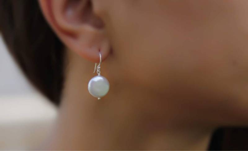 Süßwasserperle Ohrringe, Münze Perle Sterling Silber, Brautjungfer Juni Birthstone, Baumeln von miniLALI