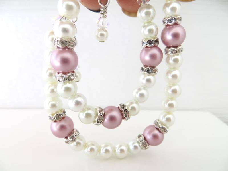 Mami Und Ich Armband Set Swarovski Powder Rose Perlenschmuck von minieglamstudio