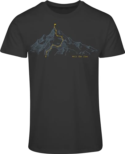 Berg T-Shirt Herren : Walk The Line - Kletter T-Shirt Männer - Geschenk für Wanderer - Bergsteiger Outdoor Ausrüstung (S) von minifan