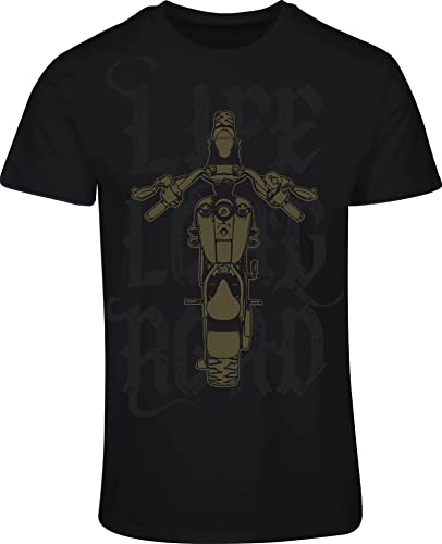 Biker Shirt: Chopper - Long Road - Motorrad T-Shirt Herren Damen - Mann Männer Frau-en - Liebhaber - Fan-s - Rocker - Anarchy - Geschenk - Bikerin - Motorradfahrer-in - Moped - Bike MC (5XL) von minifan