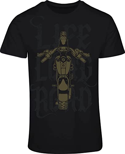 Biker Shirt: Chopper - Long Road - Motorrad T-Shirt Herren Damen - Mann Männer Frau-en - Liebhaber - Fan-s - Rocker - Anarchy - Geschenk - Bikerin - Motorradfahrer-in - Moped - Bike MC (L) von minifan
