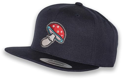 Cap Flexfit Snapback : Fliegenpilz - Outdoor Cappi Natur Baum Wald Herren & Damen Baseballcap Kappe Mütze Outdoor für Blumen Ausrüstung Wander Zubehör (Dark Navy/Dark Navy) von minifan