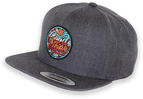 Cap Flexfit Snapback : Good Vibes - Outdoor Cappi Surfer Herren & Damen Baseballcap Kappe Mütze Outdoor für Blumen Ausrüstung Wander Zubehör (Dark Grey/Dark Grey) von minifan