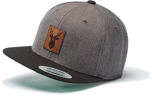Cap Flexfit Snapback : Hirsch Emblem - Outdoor Cap - Cappi für Jäger Naturliebhaber Herren & Damen Baseball Cap Kappe Mütze Outdoor für Jäger Jagd Ausrüstung Wander Zubehör (Charcoal/Black) von minifan