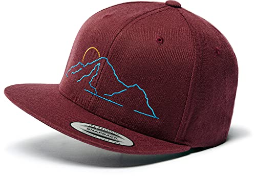 Cap Herren Flexfit Snapback : Berge - Outdoor Basecap Herren & Damen Baseball Cap Kappe Mütze Männer Kletter Ausrüstung Wandern Zubehör (Maroon/Maroon) von minifan