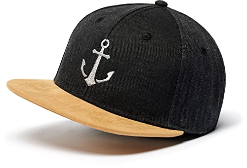 Cap Herren Snapback : Anker - Basecap Herren & Damen Baseball Cap Kappe Mütze Cappy Kappi mit Anker Männer Schwarz (Vintage Black) von minifan
