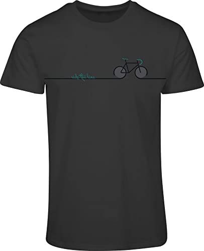 Fahrrad T-Shirt Herren : Ride The Line - Sport Tshirts Herren - Mountainbike Rennrad Shirt MTB (M) Dark Grey von minifan