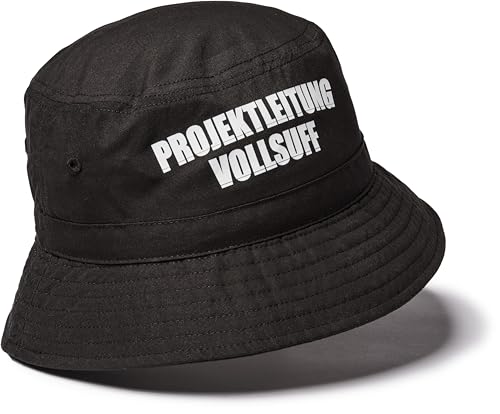 Fischerhut: Projektleitung Vollsuff - Hut Saufen Mallorca - Mütze Bucket Hat Festival Sommerhut Sonnenhut Festival-Kleidung - Alkohol Bier Feiern Party Junggesellen-Abschied Anglerhut (black S/M) von minifan