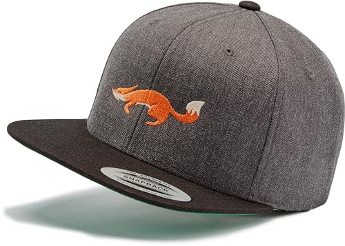 Flexfit Snapback Cap : Fox Fuchs - Kappi für Naturliebhaber Herren & Damen Baseball Cap Kappe Mütze Outdoor Kletter Ausrüstung Wander Zubehör (Charcoal/Black) von minifan