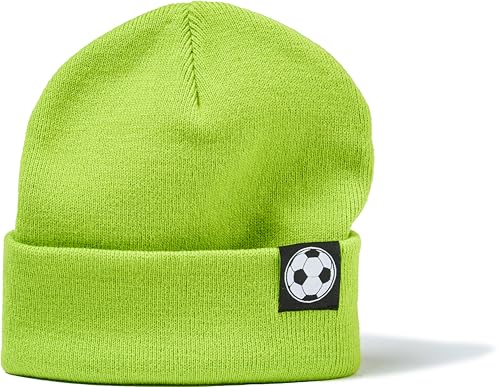 Fußball Mütze für Kinder: Fußball - Kinder-Strickmütze für Fussballspieler Trainings-Mütze Wintermütze Beanie Mütze Kinder Mütze Junge und Mädchen Geschenk (Lime Green) von minifan