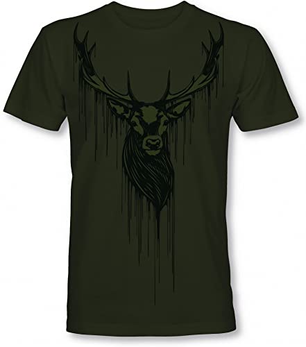 Jäger T-Shirt: Dripping Deer - Geschenk für Jäger - Hirsch T-Shirt - Jägerbekleidung Jagdkleidung Herren - Geschenke für Männer - Jagd Tshirt - T-Shirt mit Hirsch Eber Outdoor Natur Army Hunter (M) von minifan