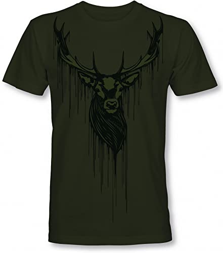 Jäger T-Shirt: Dripping Deer - Geschenk für Jäger - Hirsch T-Shirt - Jägerbekleidung Jagdkleidung Herren - Geschenke für Männer - Jagd Tshirt - T-Shirt mit Hirsch Eber Outdoor Natur Army Hunter (XL) von minifan
